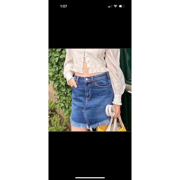 We The Free Womens Size 26 Bailey Fringe Western Blue Denim Jean Mini Skirt - Picture 6 of 10